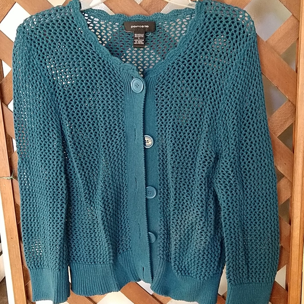 Pointelle Teal cardigan